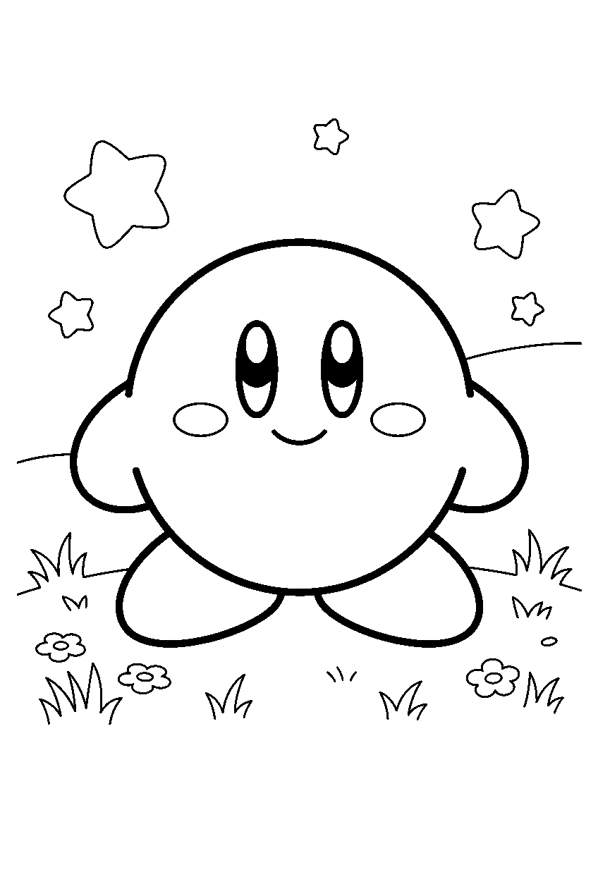 kirby in starlight meadow line art