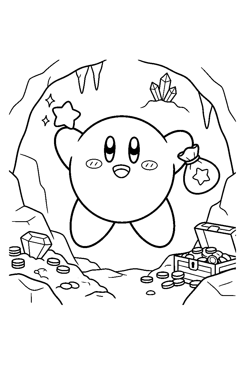 kirby in treasure cave line art