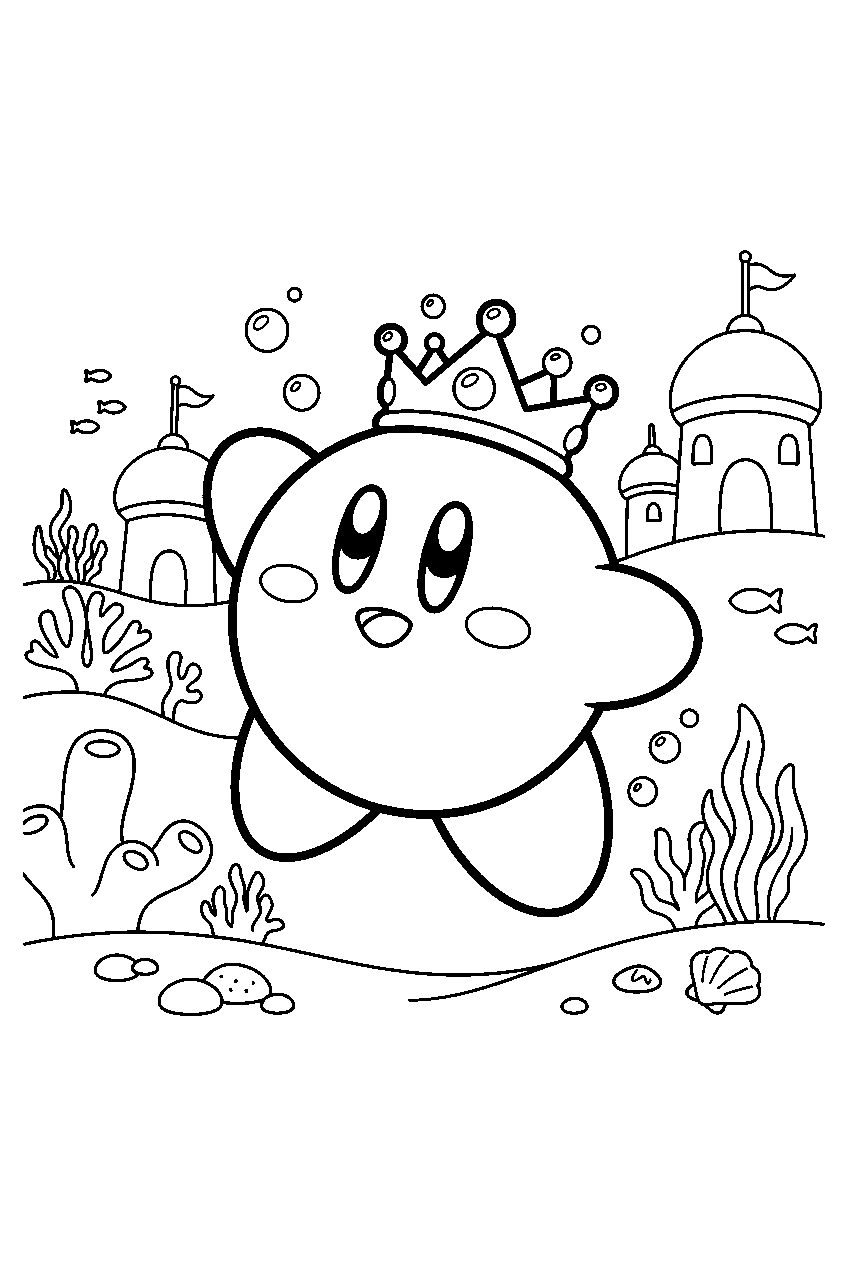 kirby in underwater kingdom line art