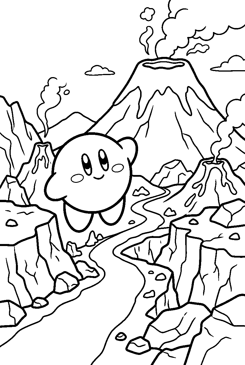 kirby in volcano valley line art