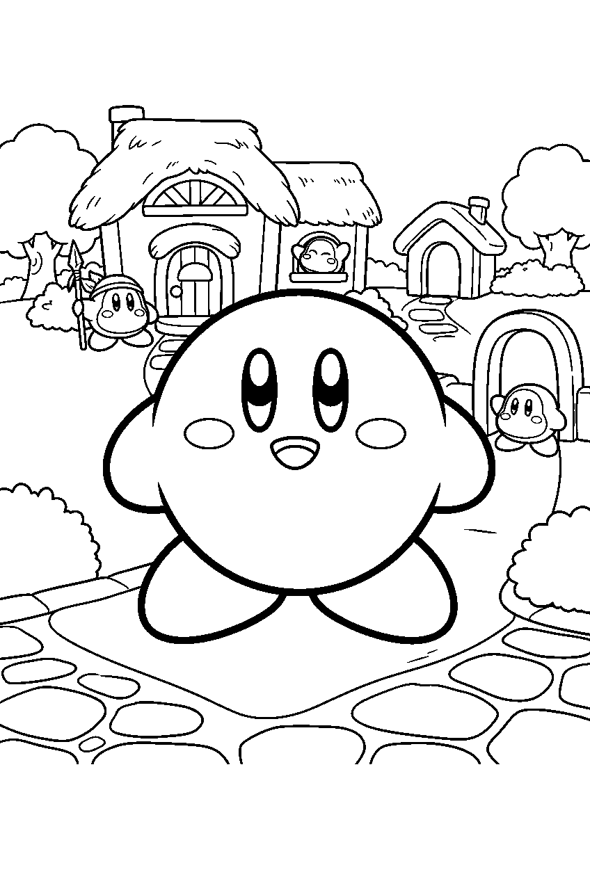 kirby in waddle dee town line art
