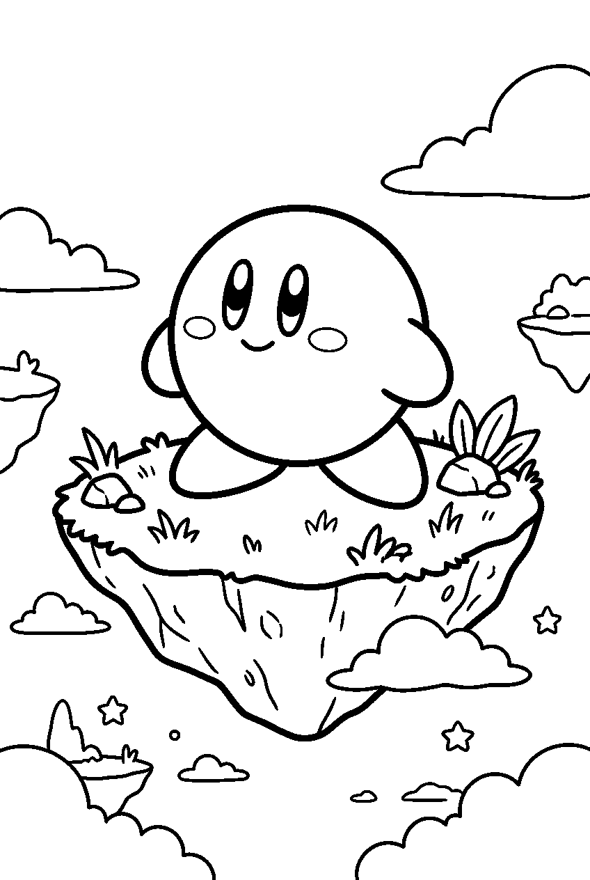 kirby looking around on floating island line art