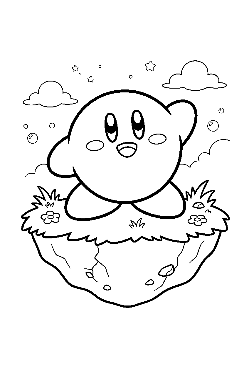 kirby on floating island line art