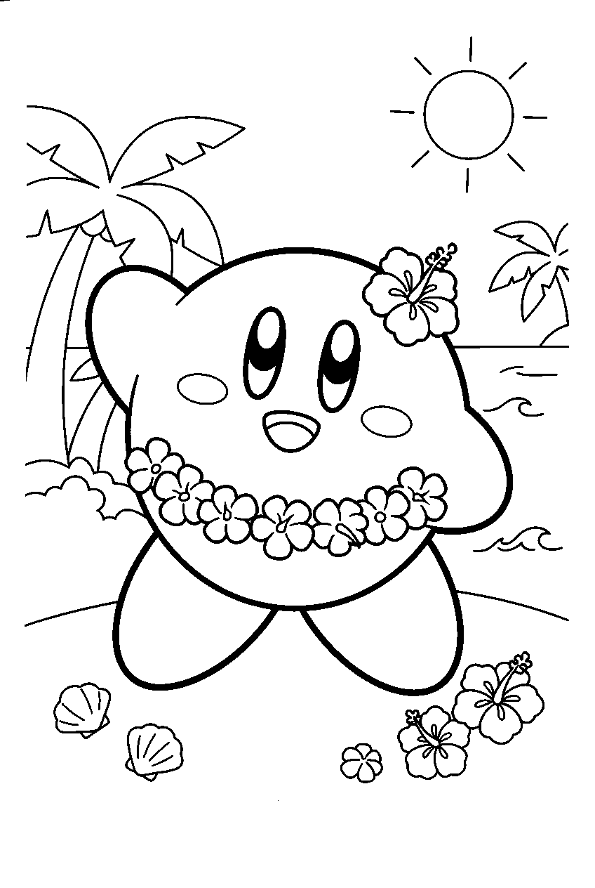 kirby on tropical island line art