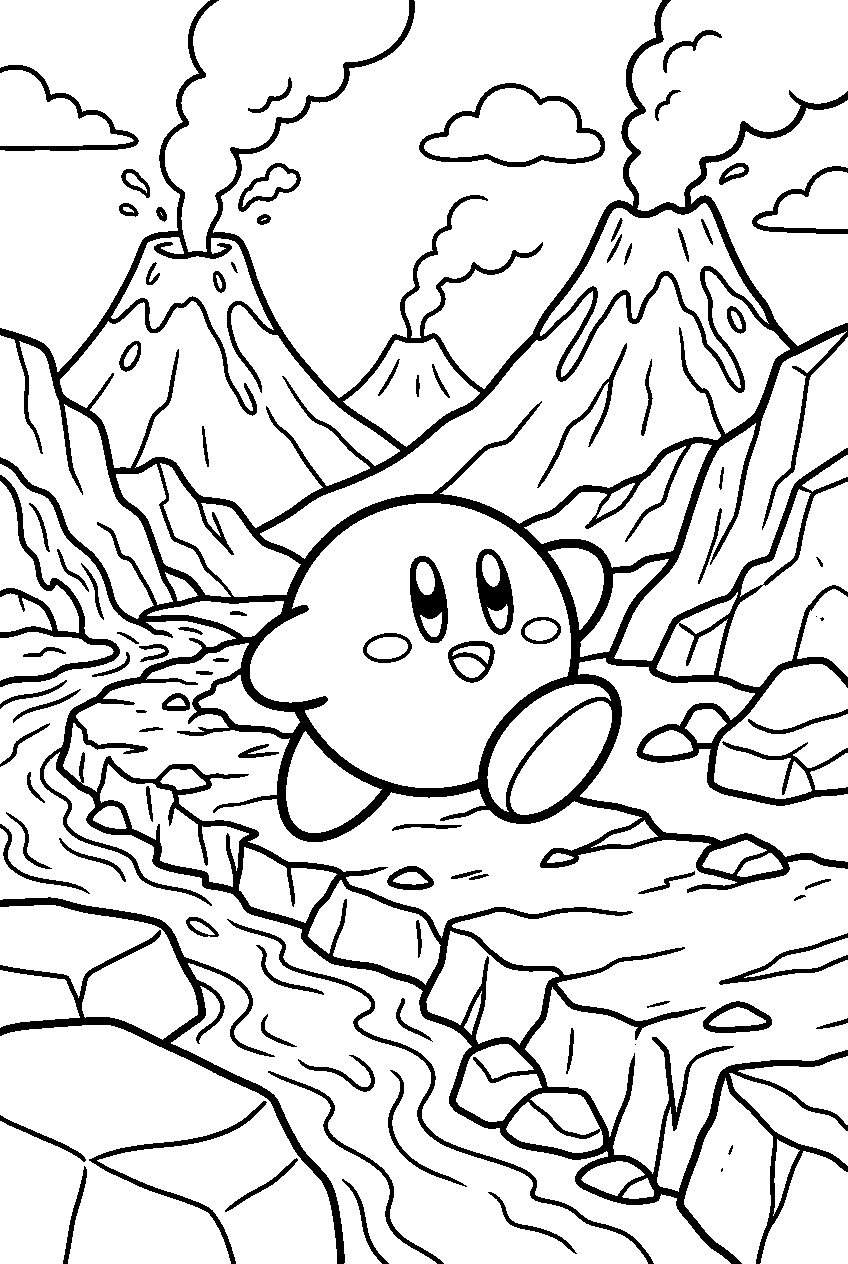kirby running in volcano valley line art