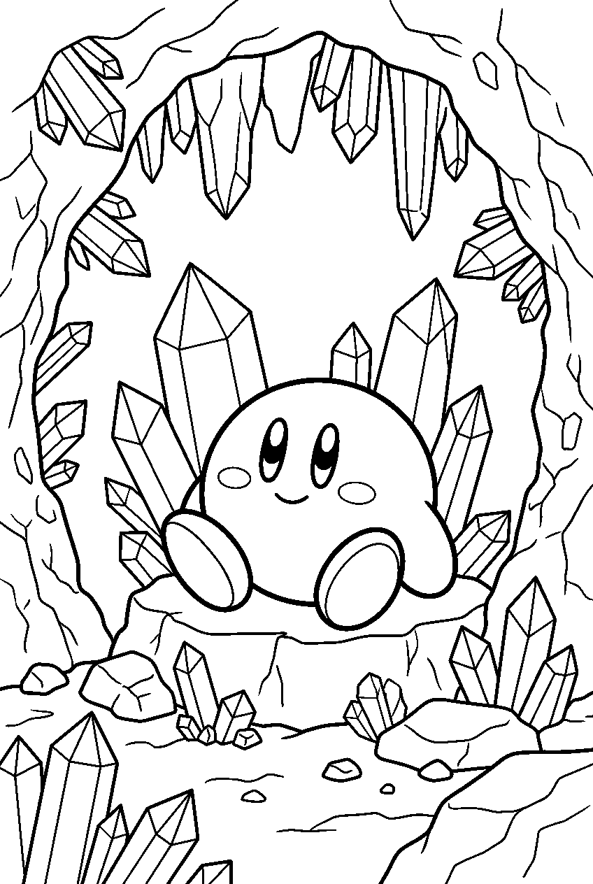 kirby sitting in crystal cave line art