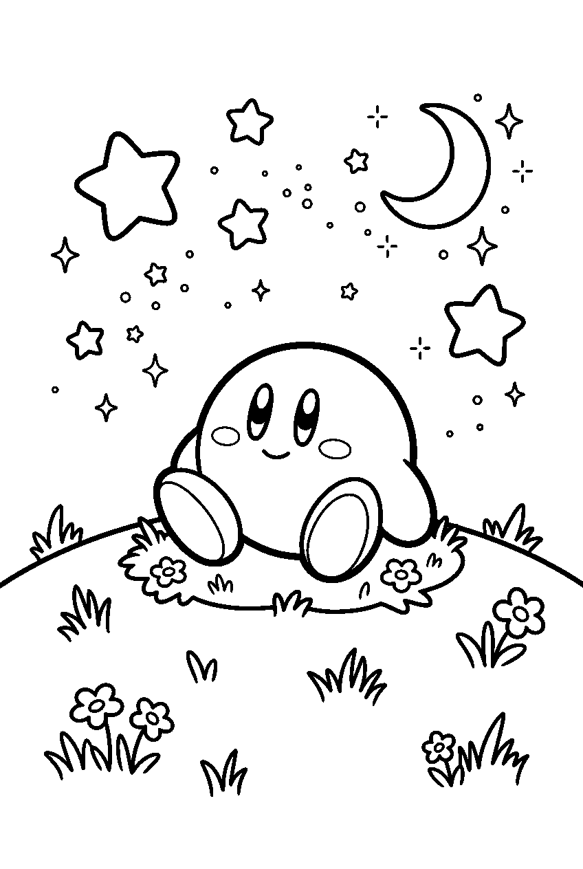 kirby sitting in starlight meadow line art