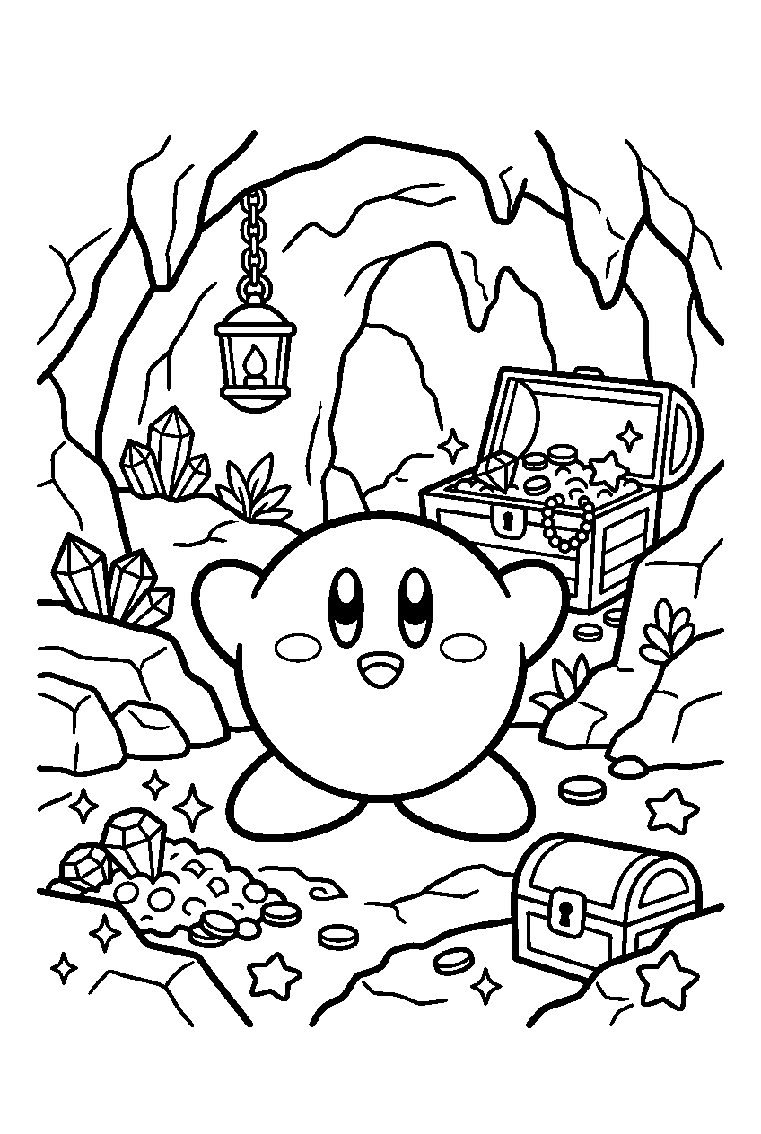 kirby standing in treasure cave line art