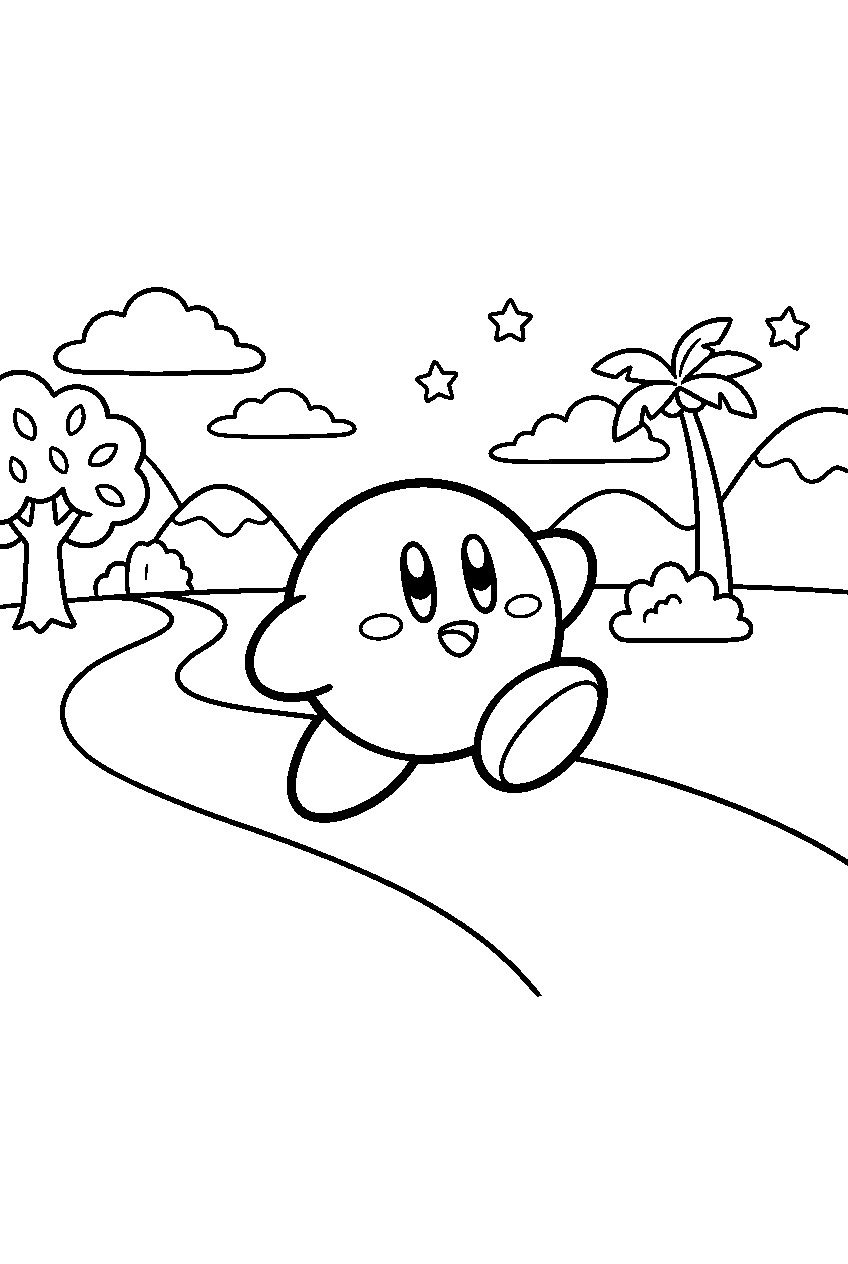 kirby walking in popstar plains line art
