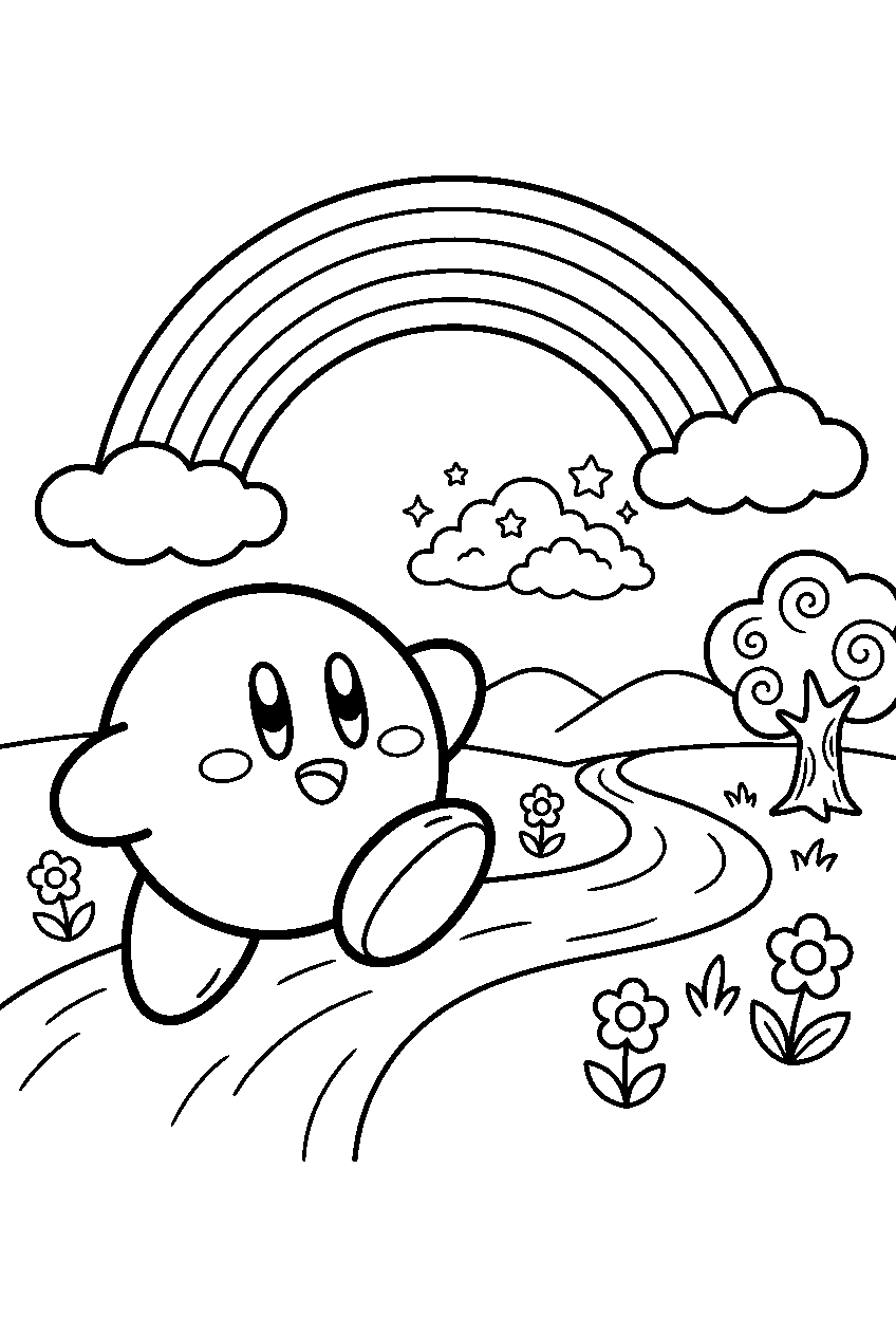 kirby walking in rainbow valley line art