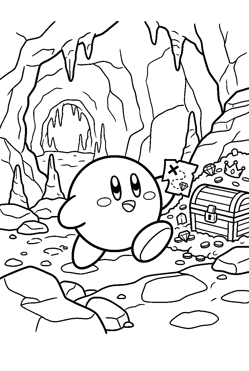 kirby walking in treasure cave line art