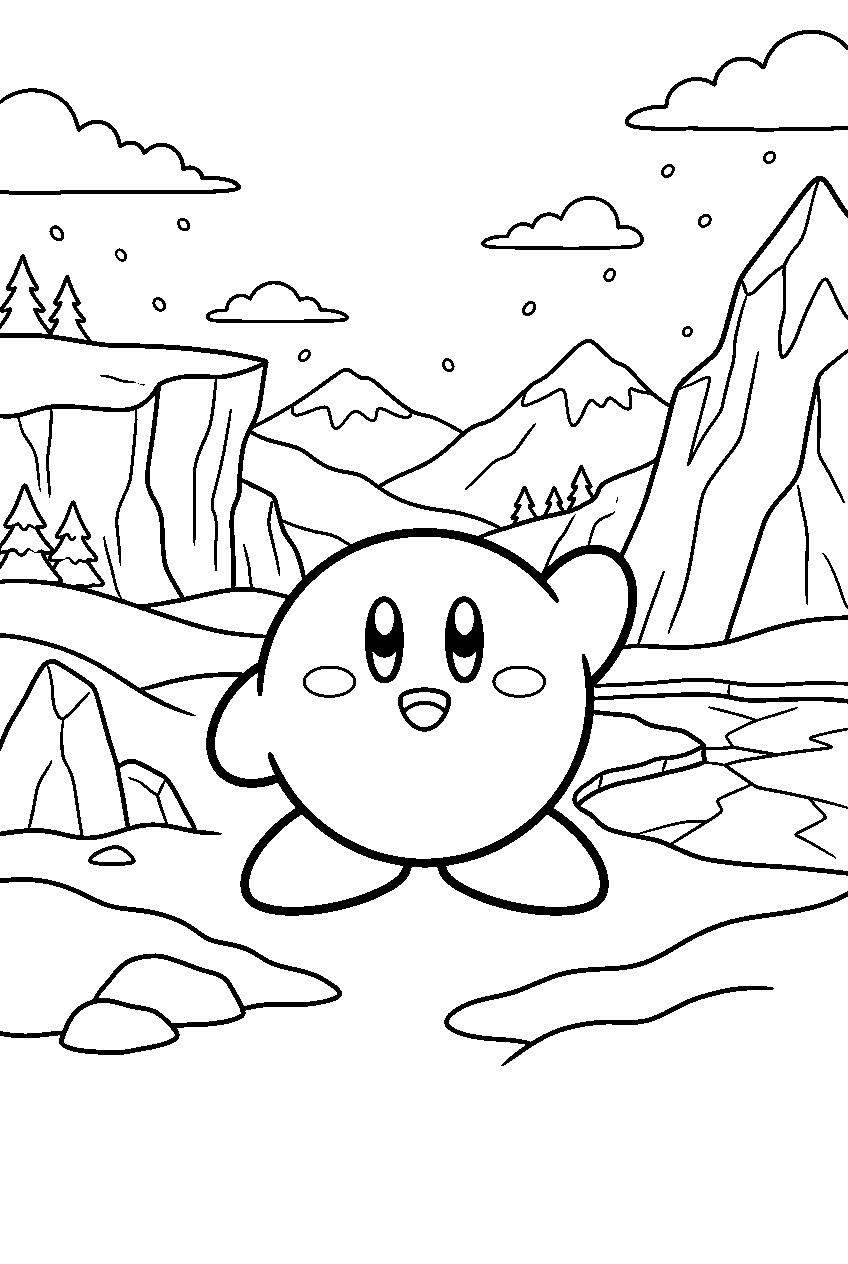 kirby waving in frozen valley line art