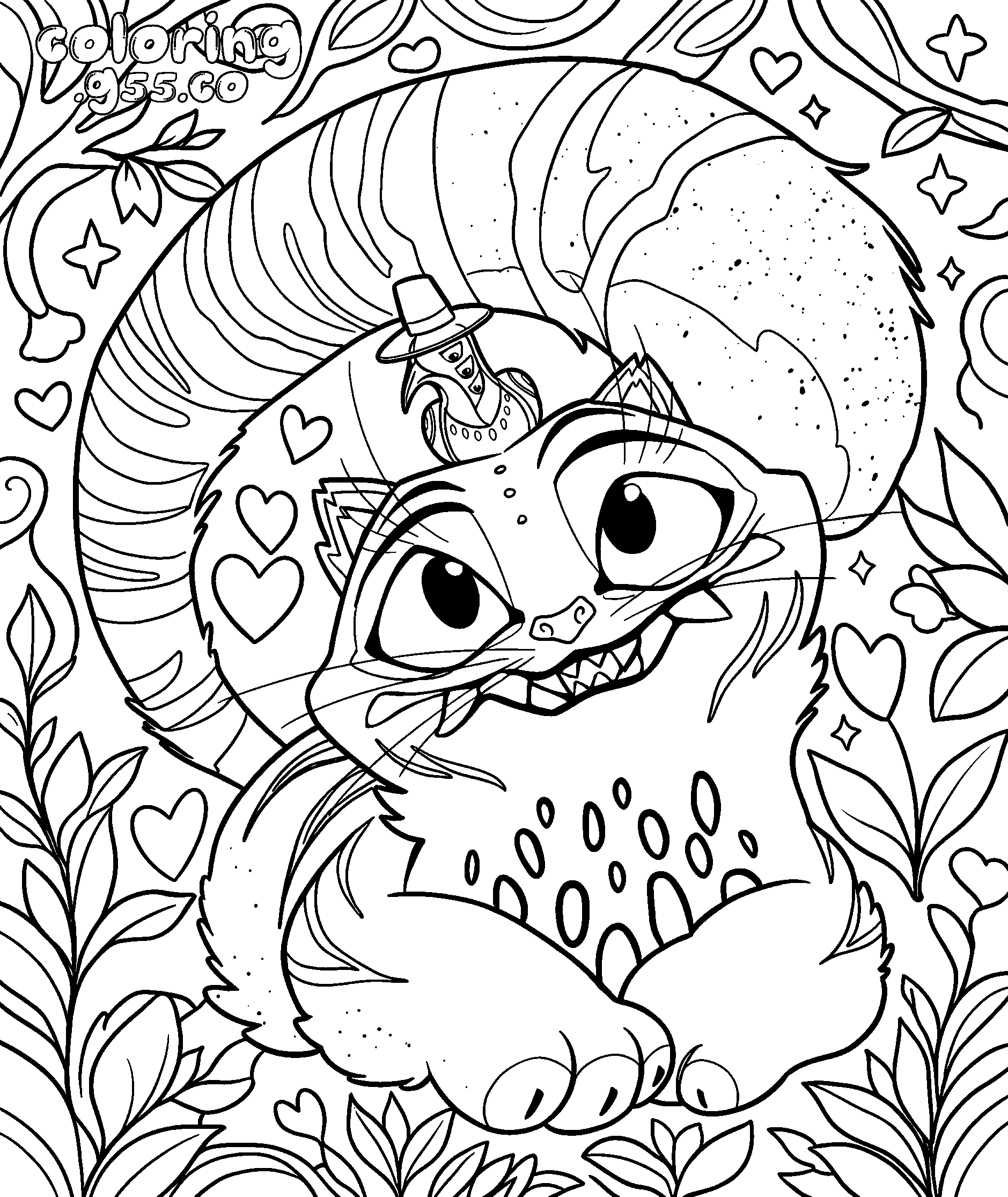 derpy tiger heart garden line art