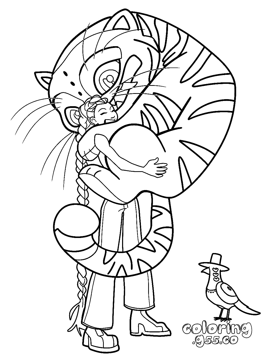 k pop demon hunters rumi hugging derpy tiger line art