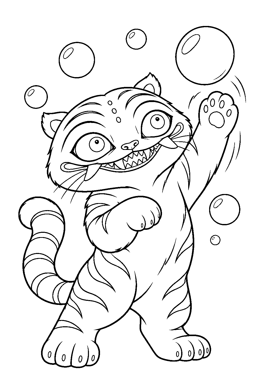 kpop demon hunters derpy tiger catching soap bubbles line art