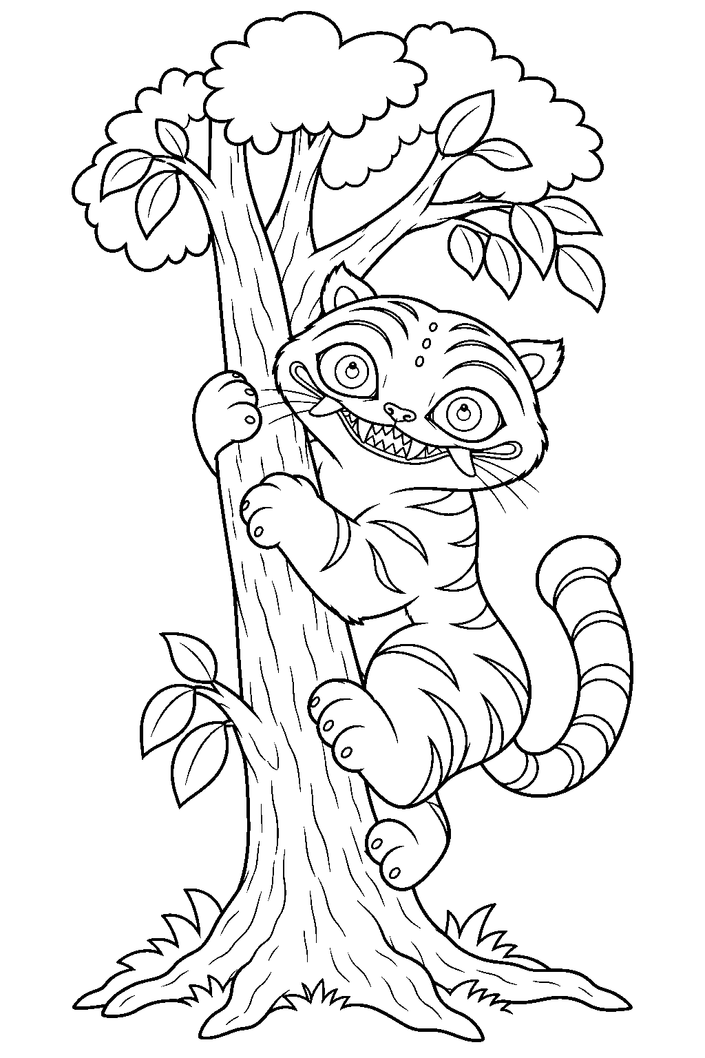 kpop demon hunters derpy tiger climbing a tree line art