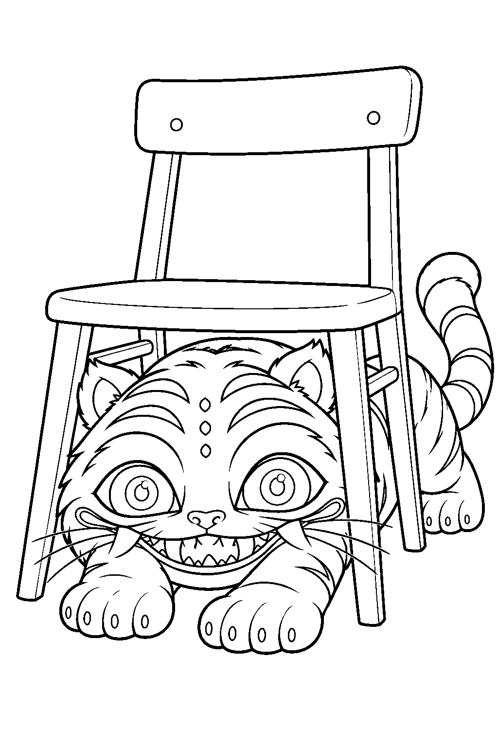 kpop demon hunters derpy tiger crawling under a chair line art