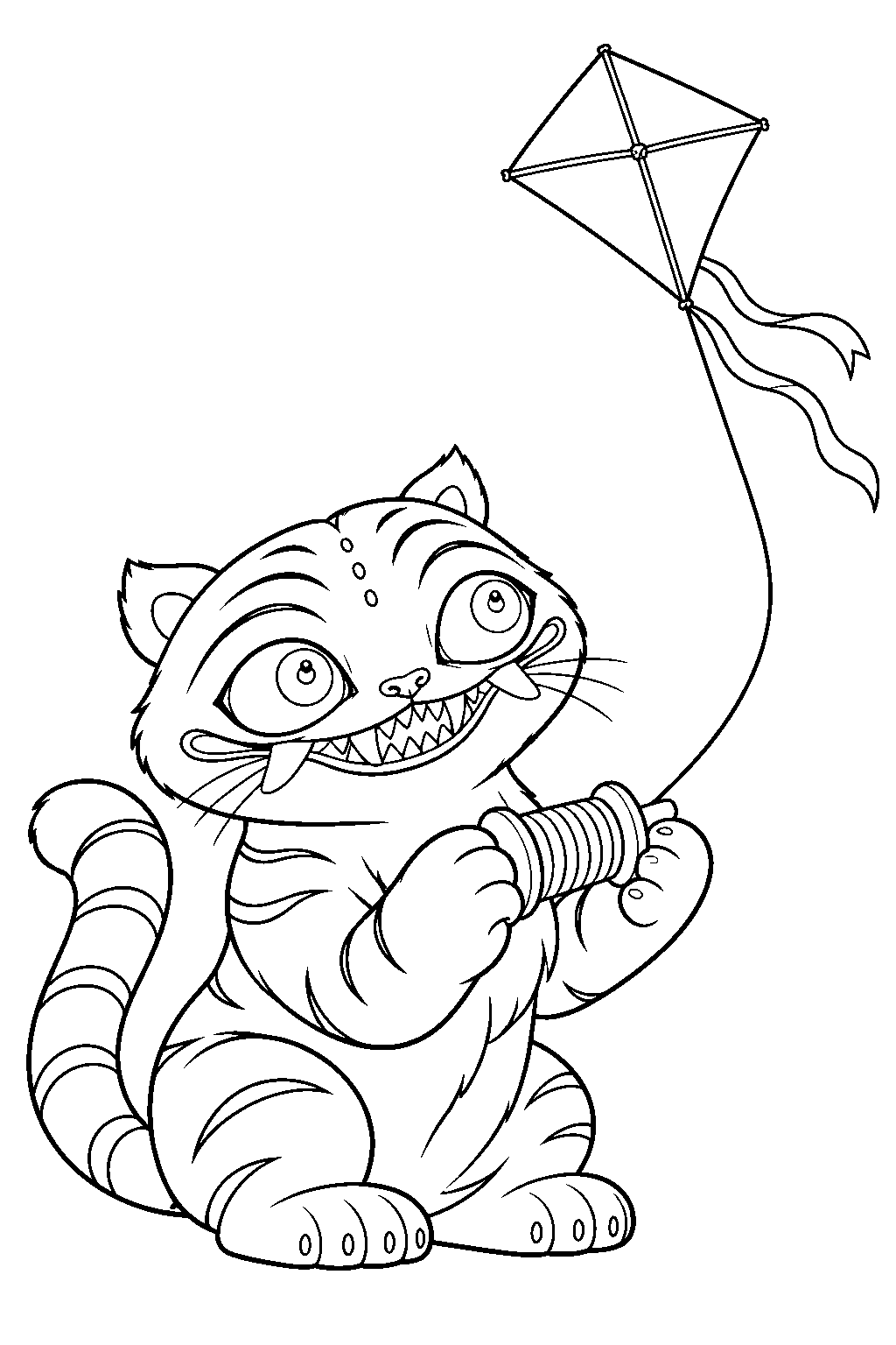 kpop demon hunters derpy tiger flying a kite line art