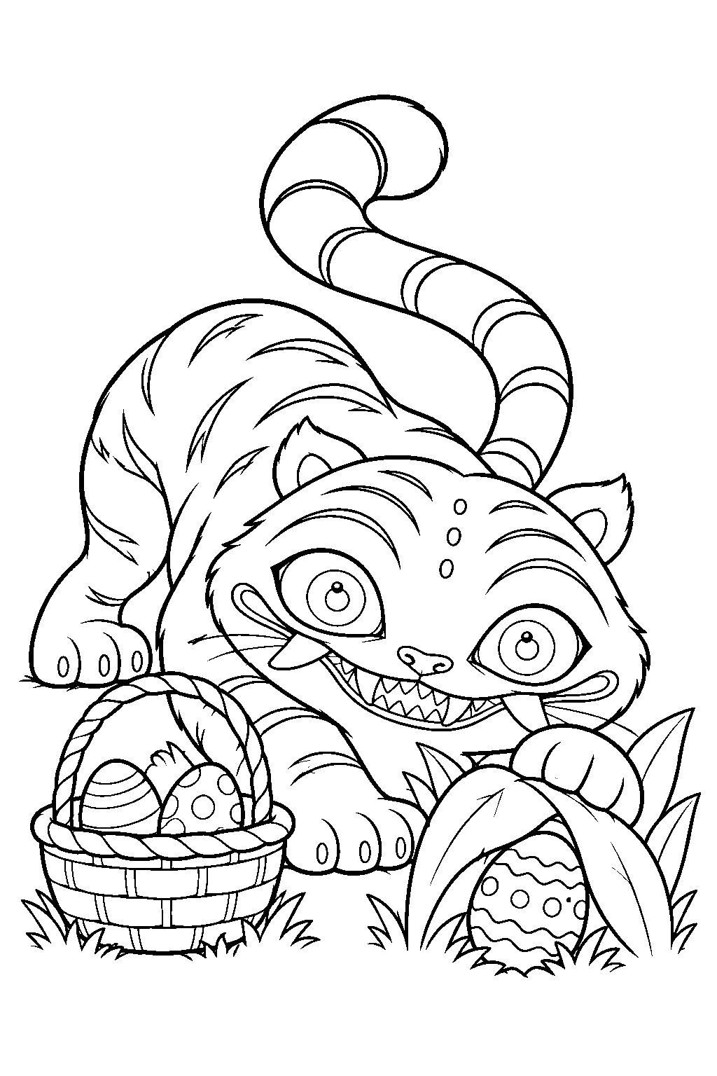 kpop demon hunters derpy tiger hunting for easter eggs line art