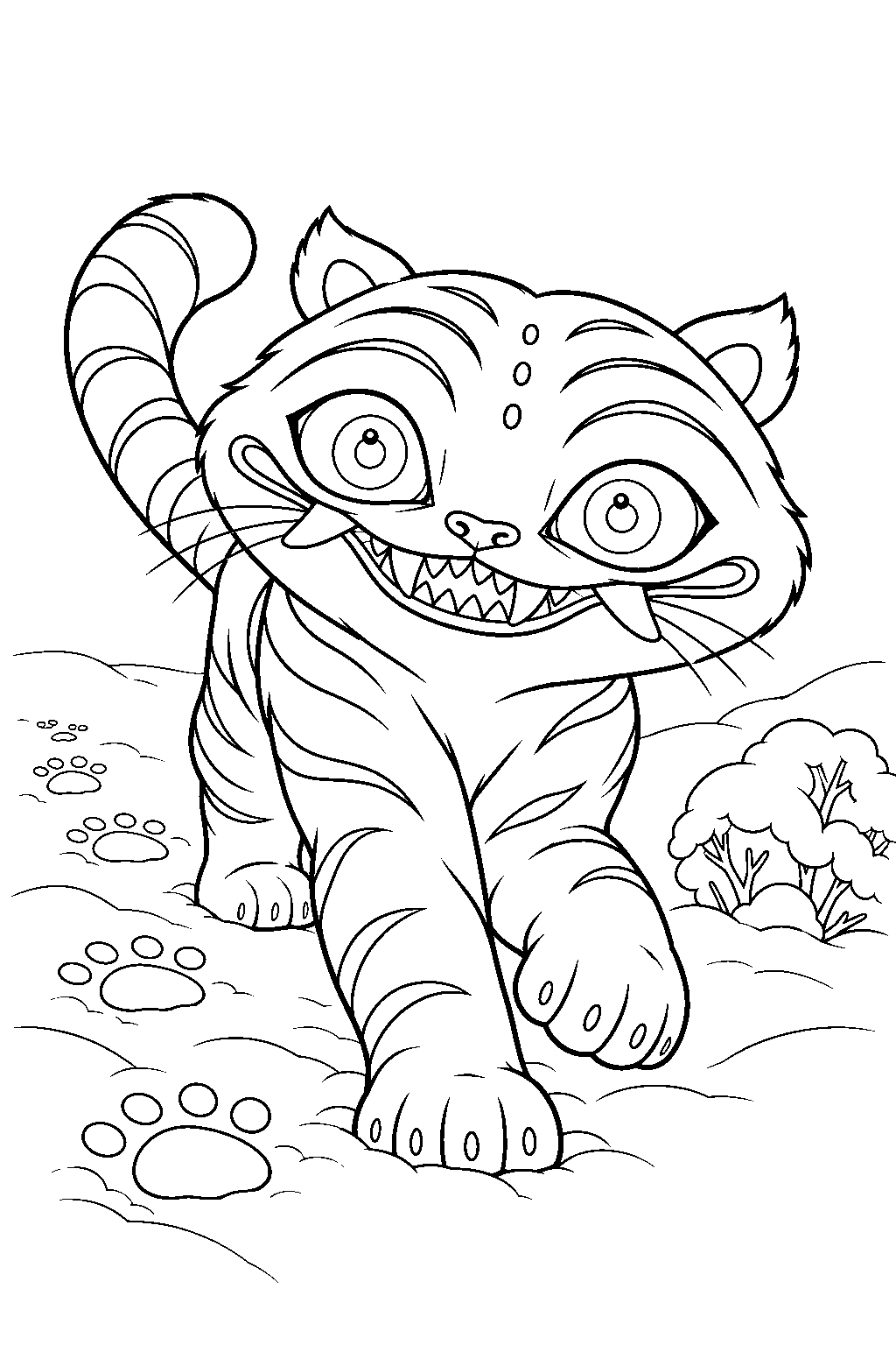 kpop demon hunters derpy tiger making paw prints in the snow line art