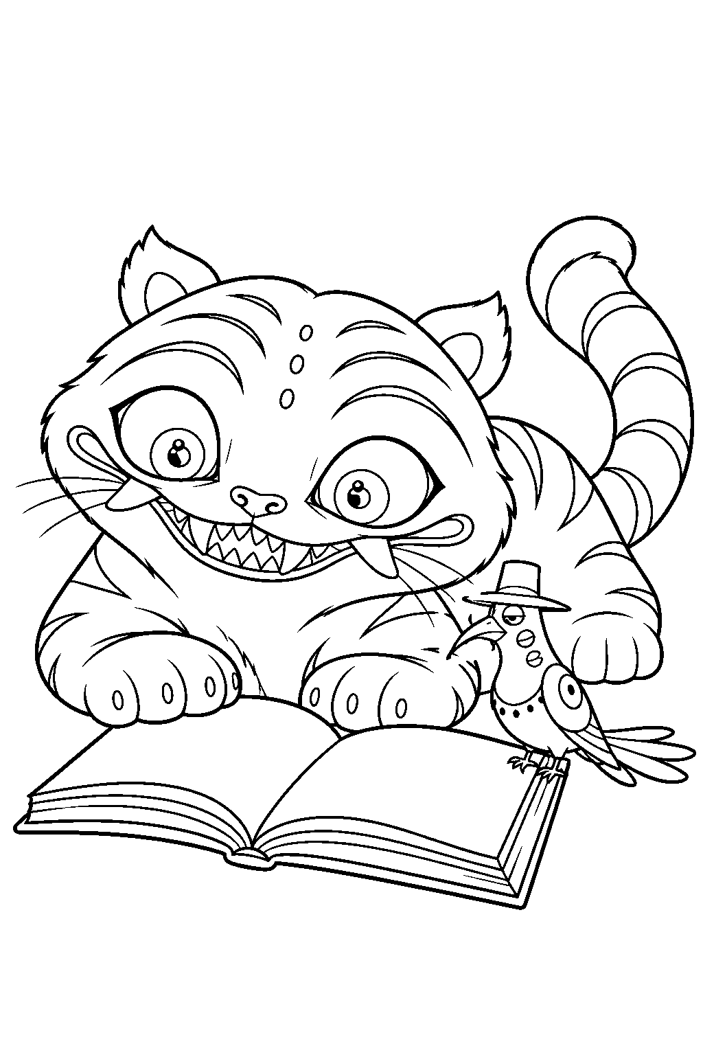 kpop demon hunters derpy tiger reading a book with sussie line art