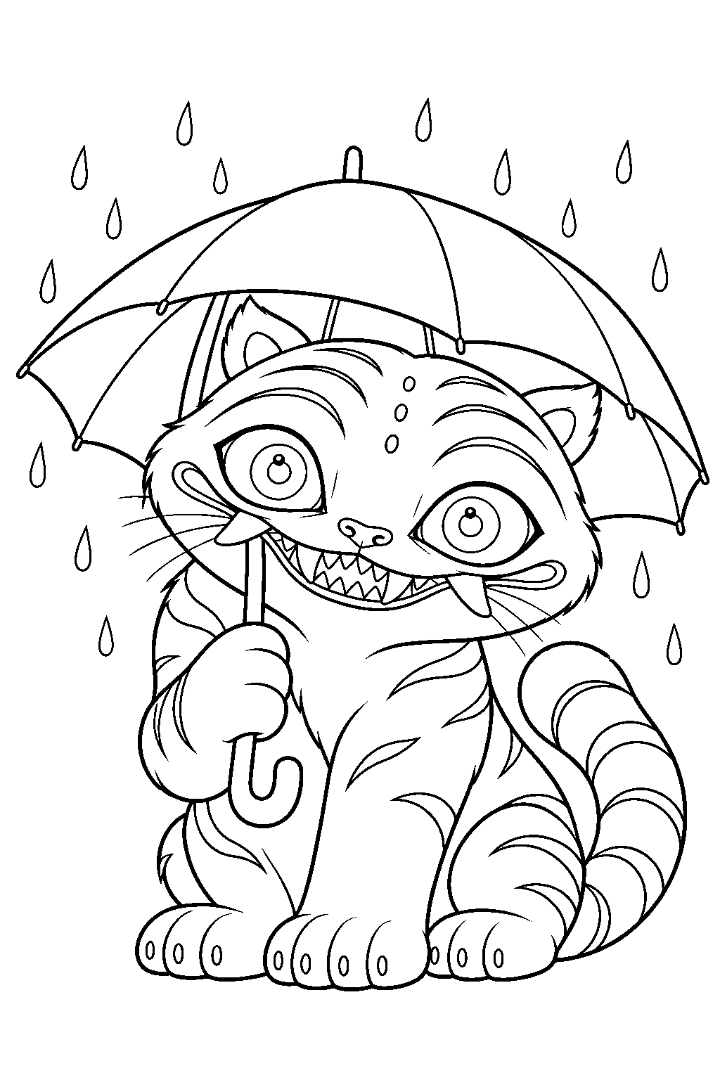 kpop demon hunters derpy tiger sheltering under an umbrella line art