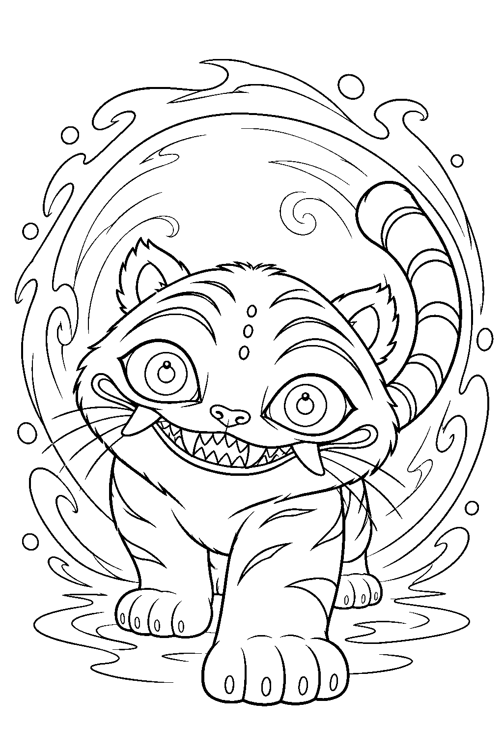 kpop demon hunters derpy tiger stepping through a magic portal line art