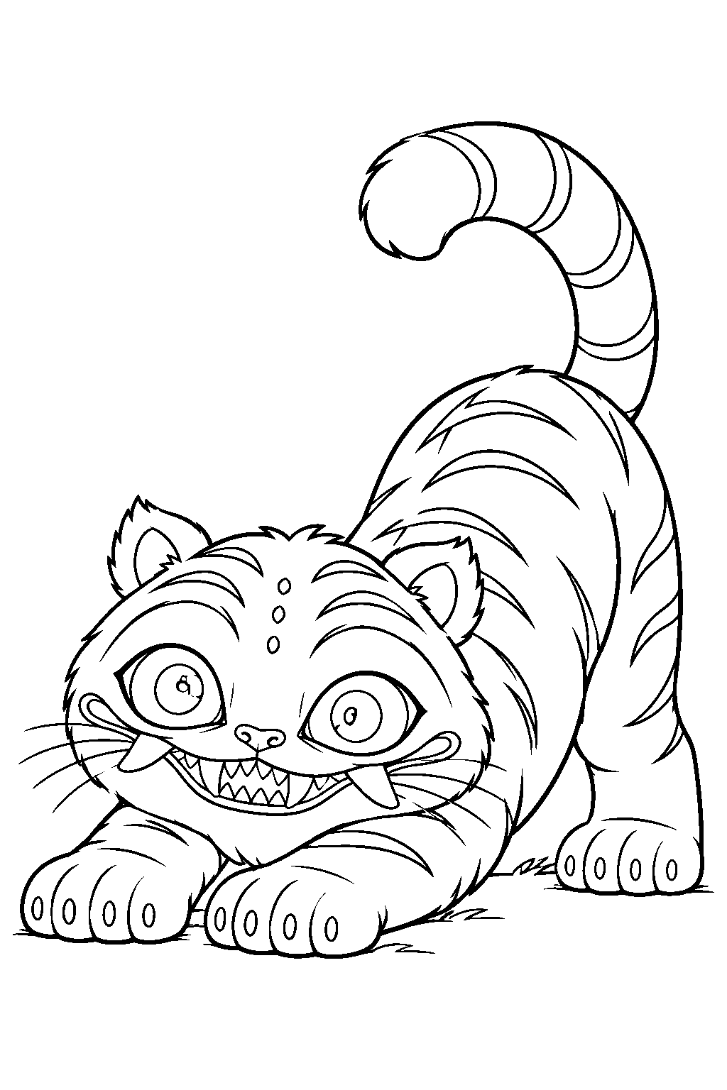 kpop demon hunters derpy tiger stretching his front paws line art