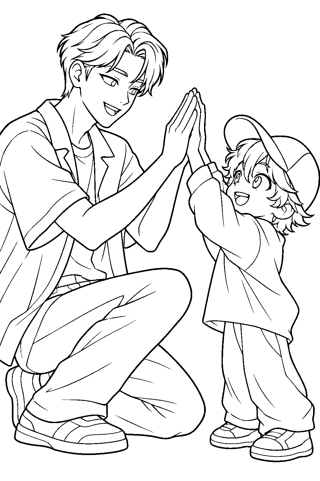 kpop demon hunters jinu and baby saja playing a hand clapping game line art