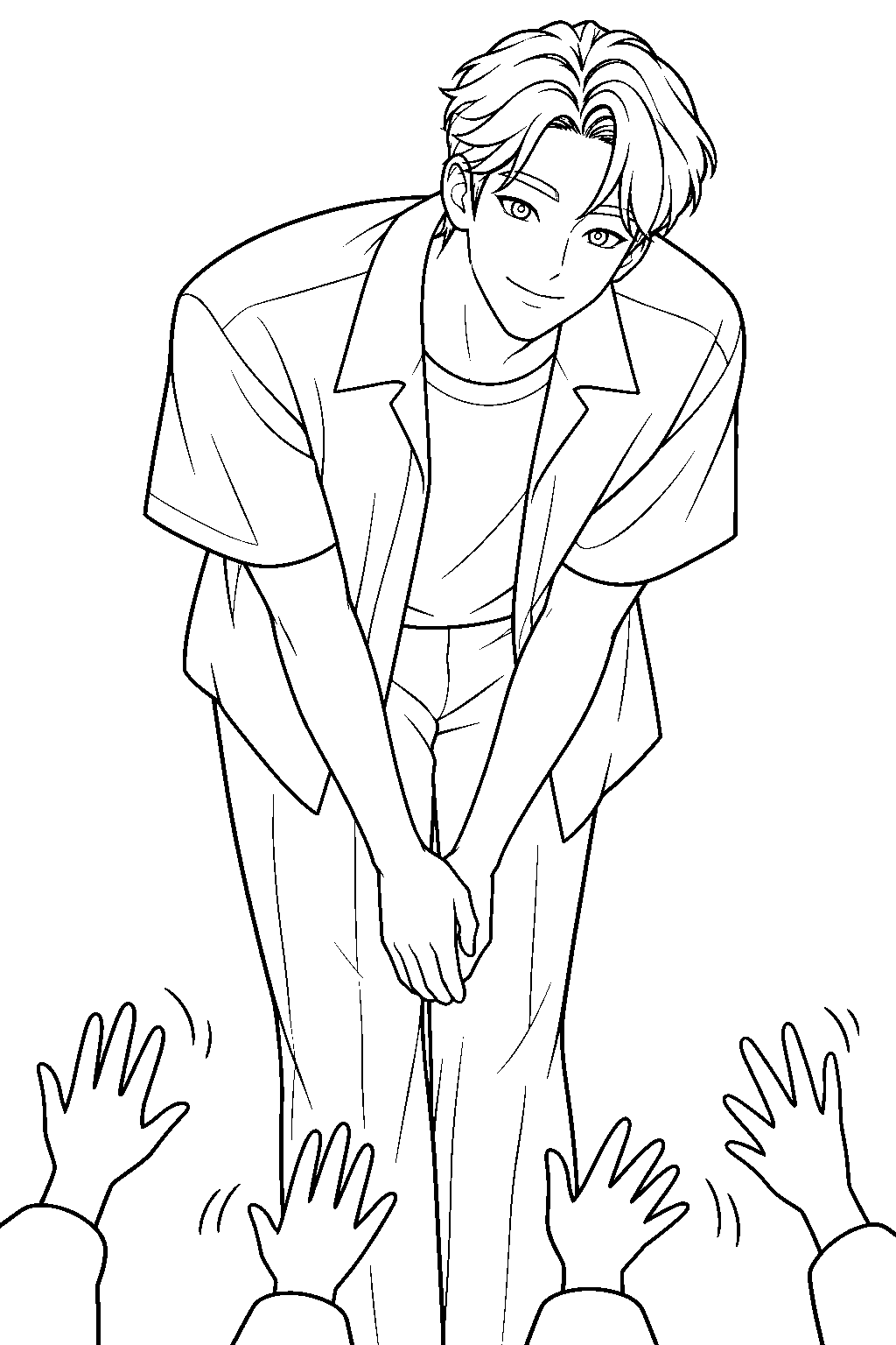 kpop demon hunters jinu bowing to fans after a concert line art