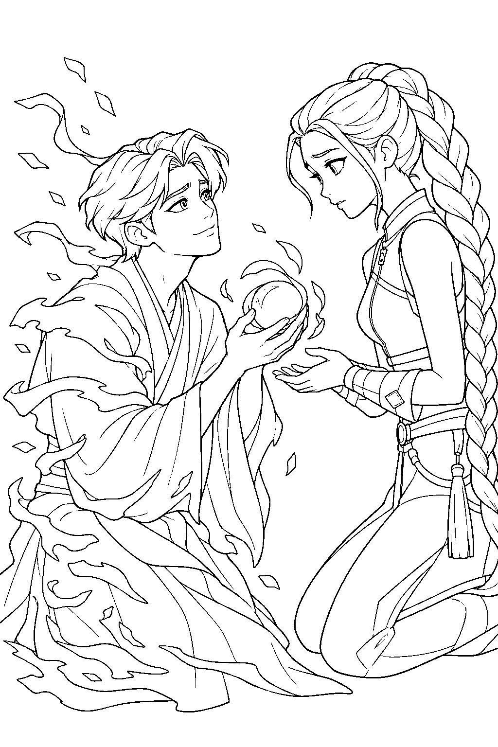 kpop demon hunters jinu giving his soul to rumi in the final battle line art