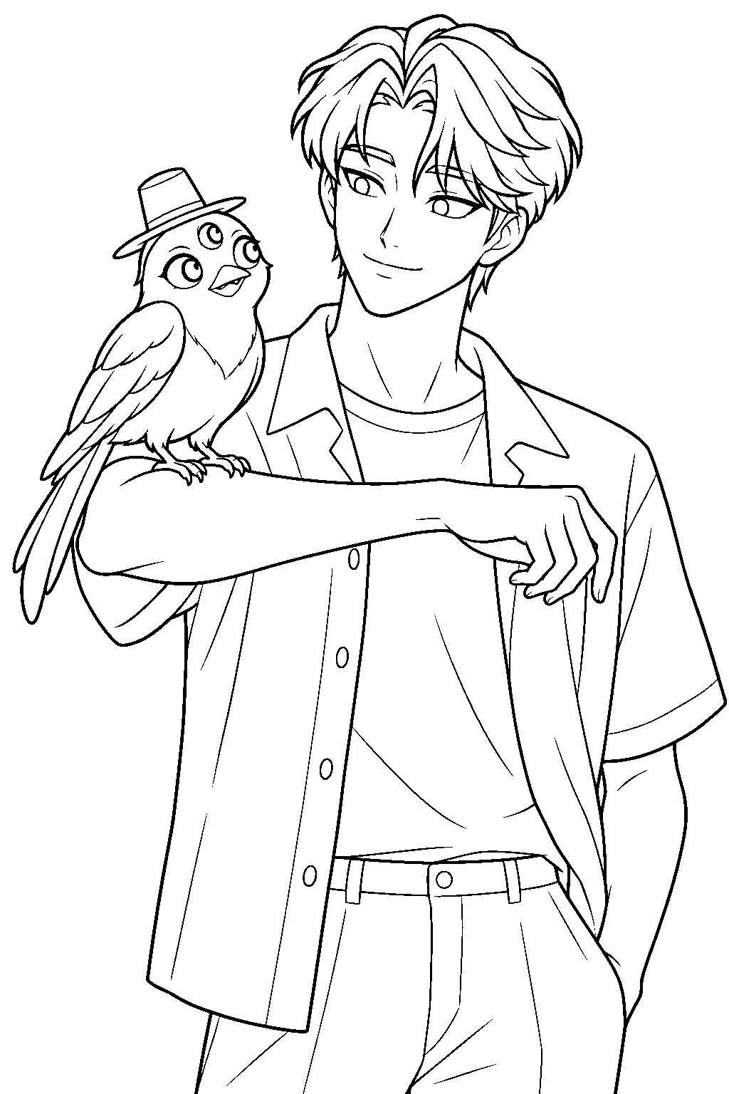kpop demon hunters jinu holding sussie on his outstretched arm line art