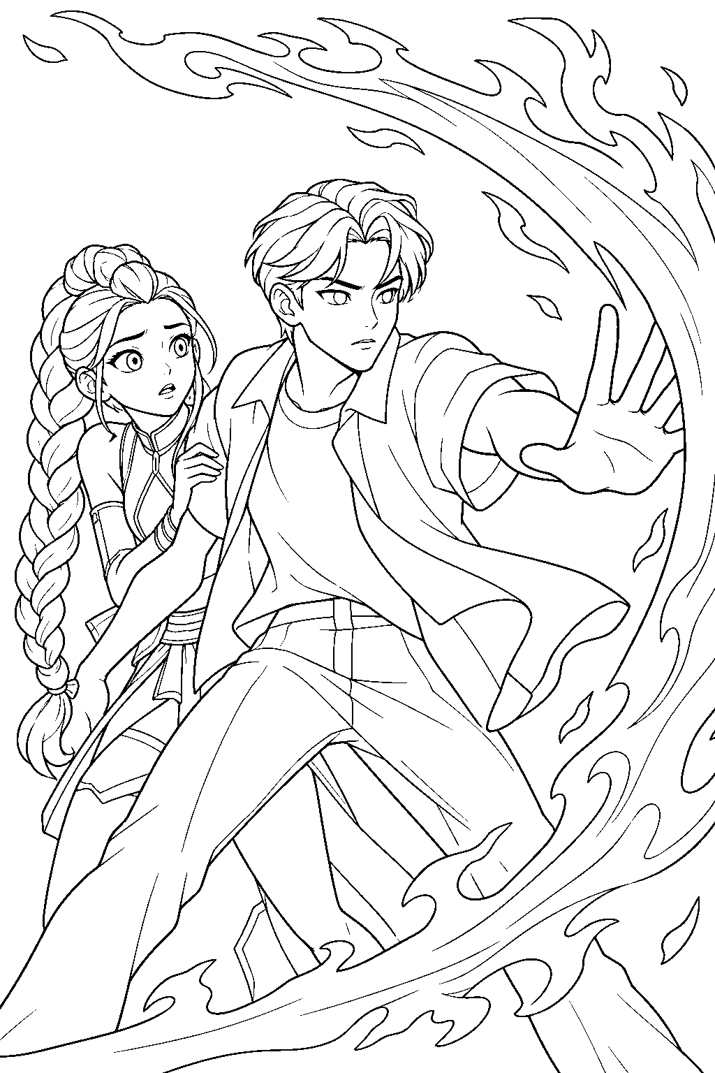kpop demon hunters jinu protecting rumi from gwi ma s attack line art