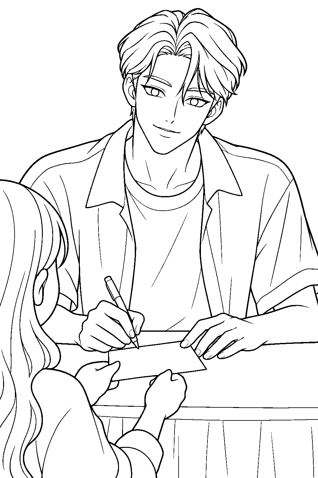 kpop demon hunters jinu signing an autograph at a fan meeting line art