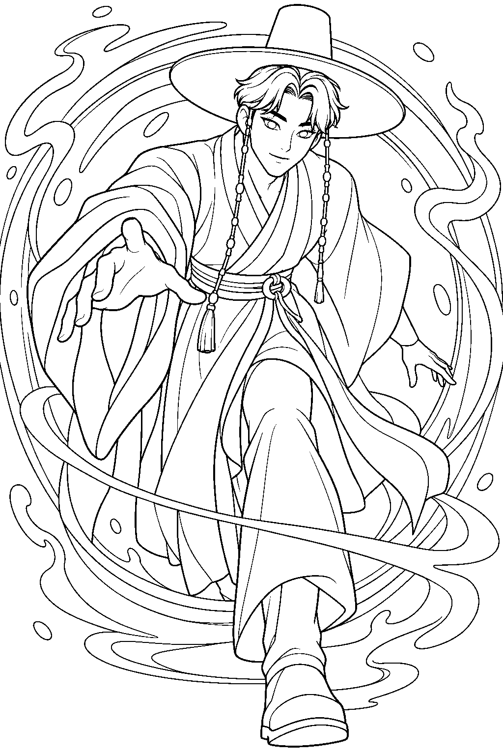 kpop demon hunters jinu stepping through a demon portal line art