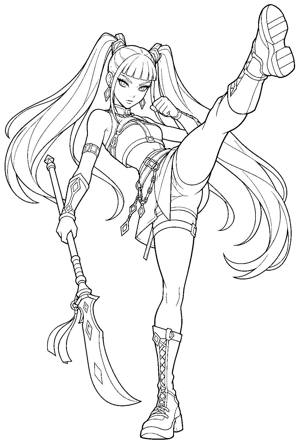kpop demon hunters mira high kicking during how it s done line art