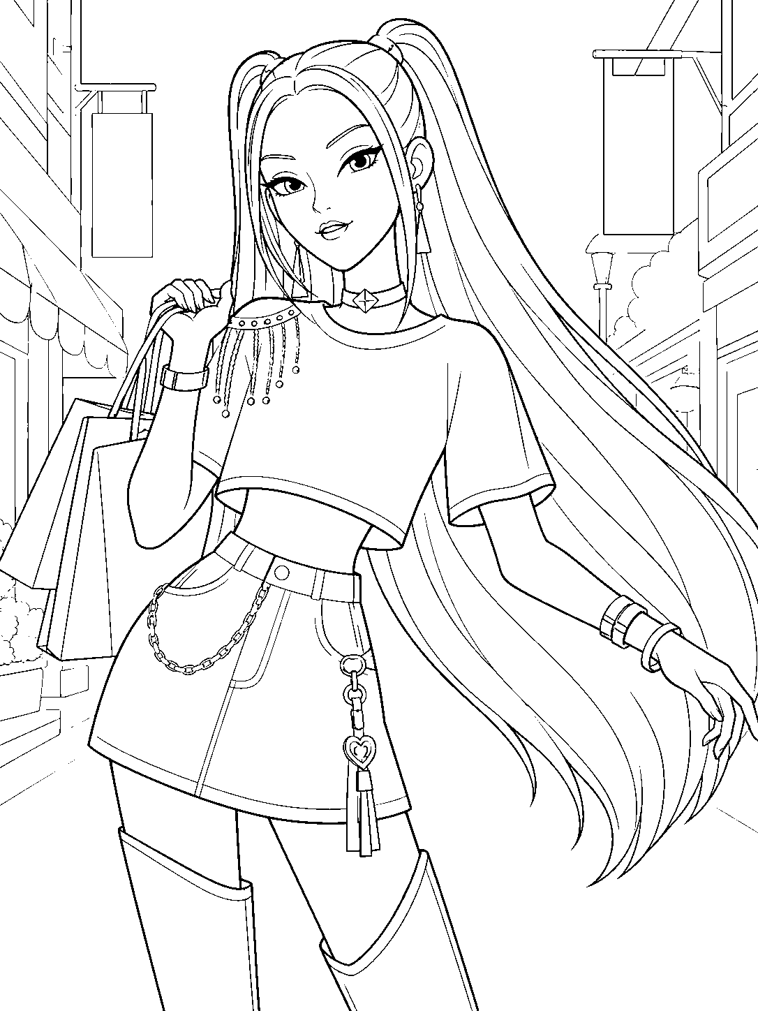 kpop demon hunters mira in shopping district line art