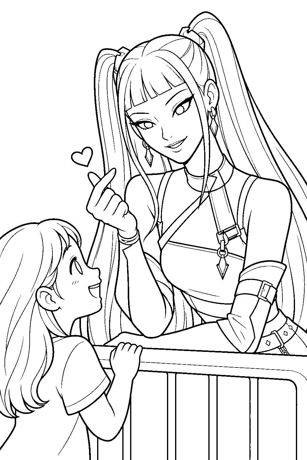 kpop demon hunters mira making a finger heart for a fan line art