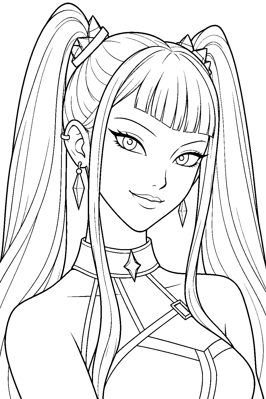 kpop demon hunters mira portrait with pigtails line art