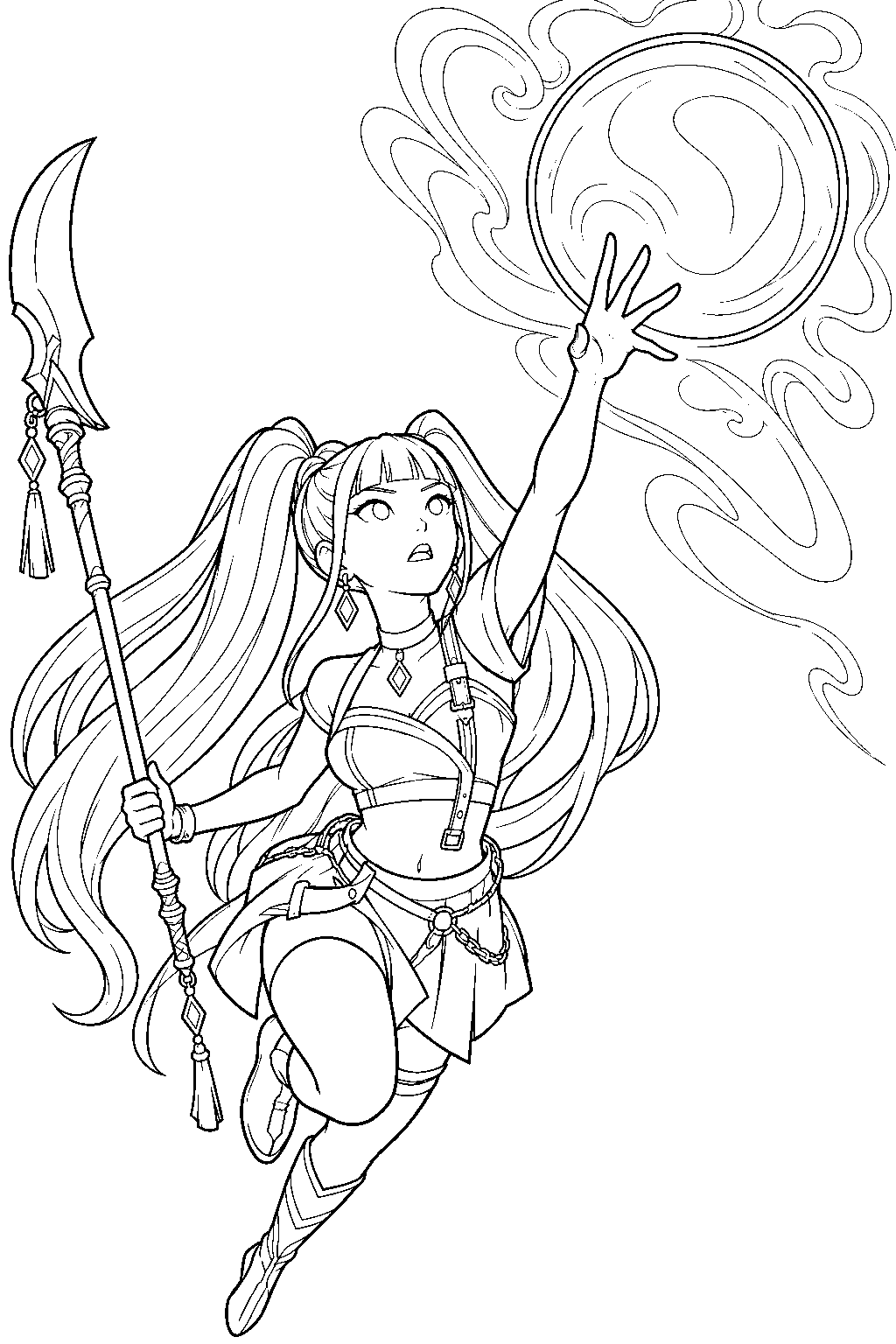 kpop demon hunters mira reaching for the honmoon in what it sounds like line art
