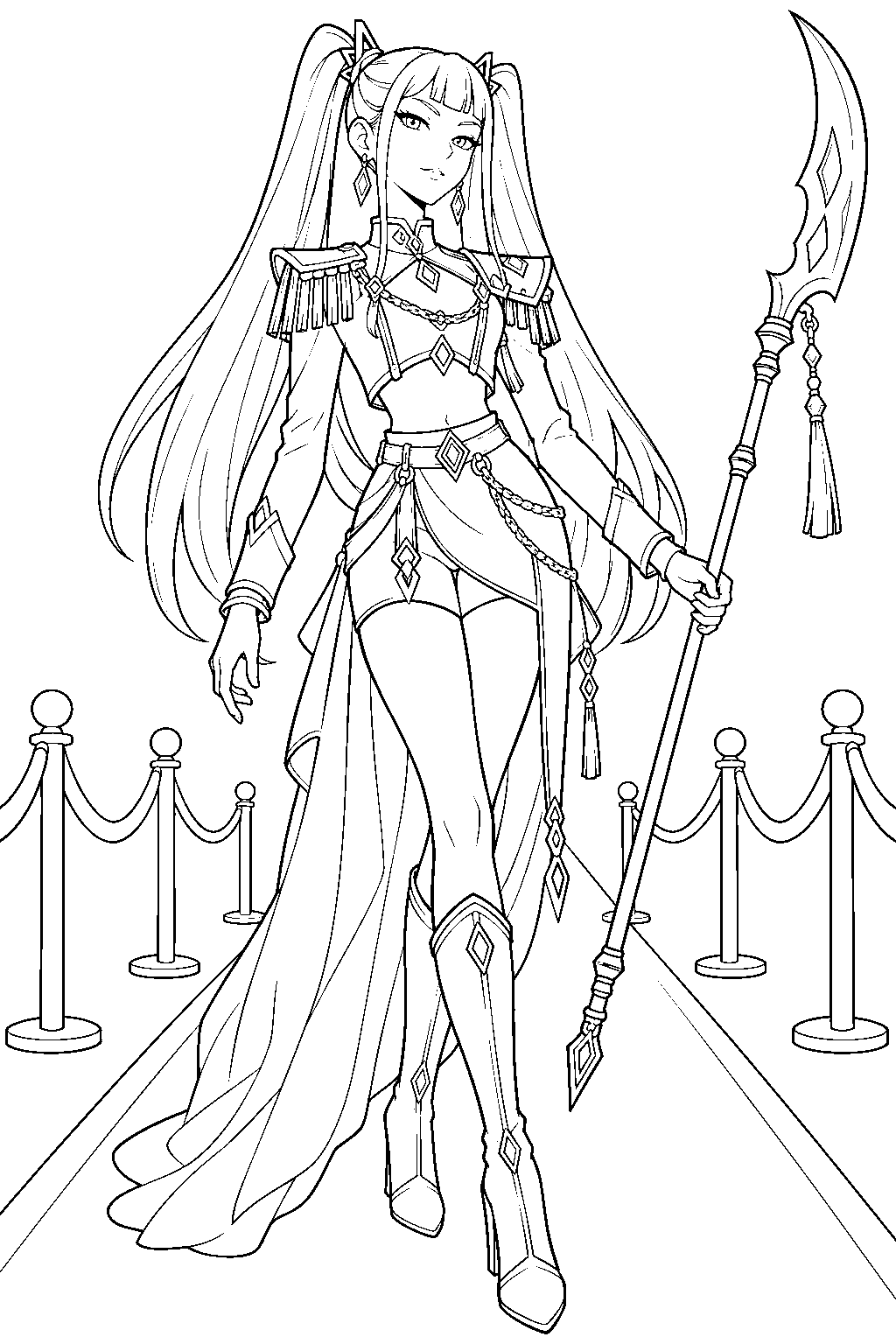 kpop demon hunters mira walking the red carpet in her regal uniform line art