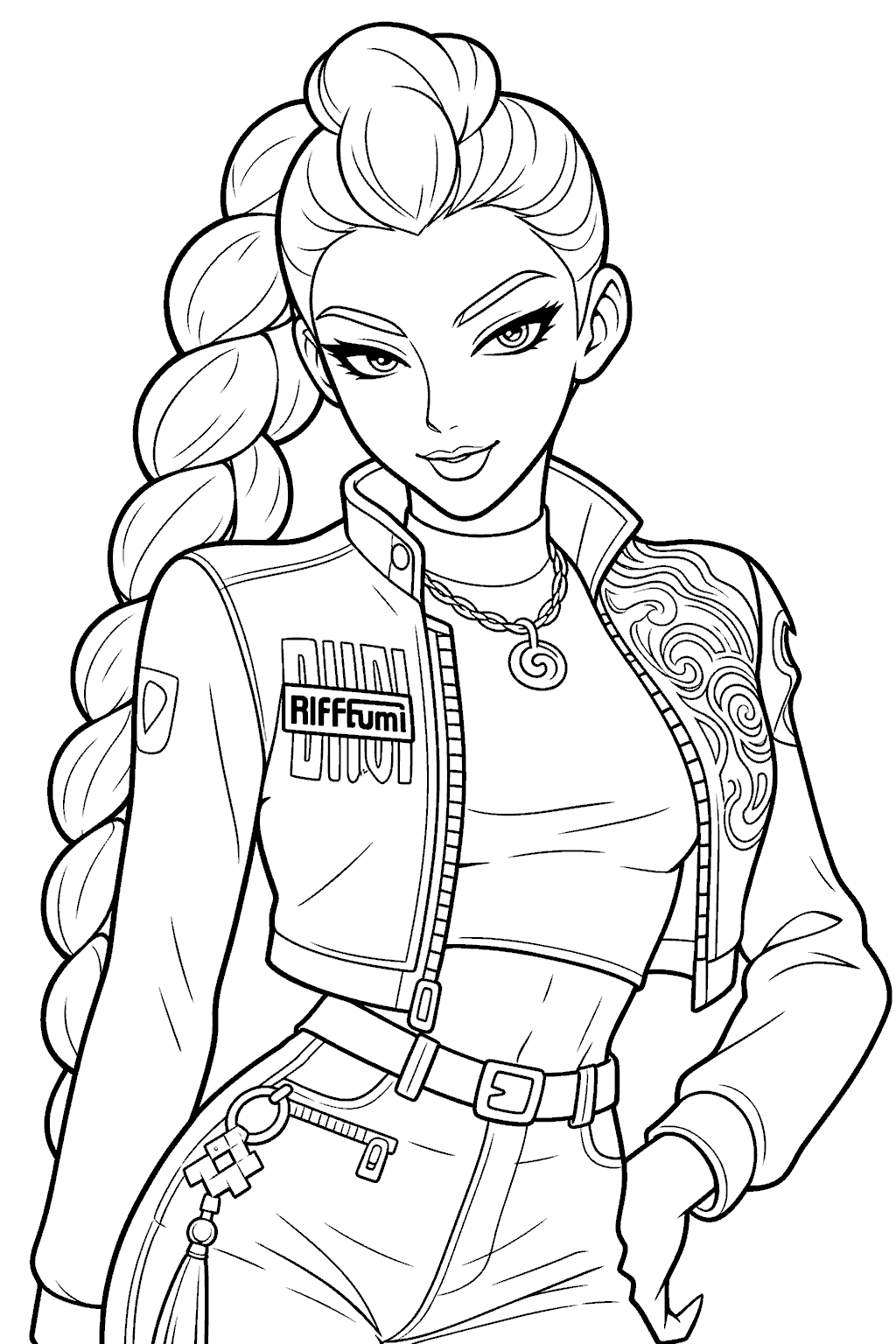 k pop demon hunters rumi bomber jacket line art for kids