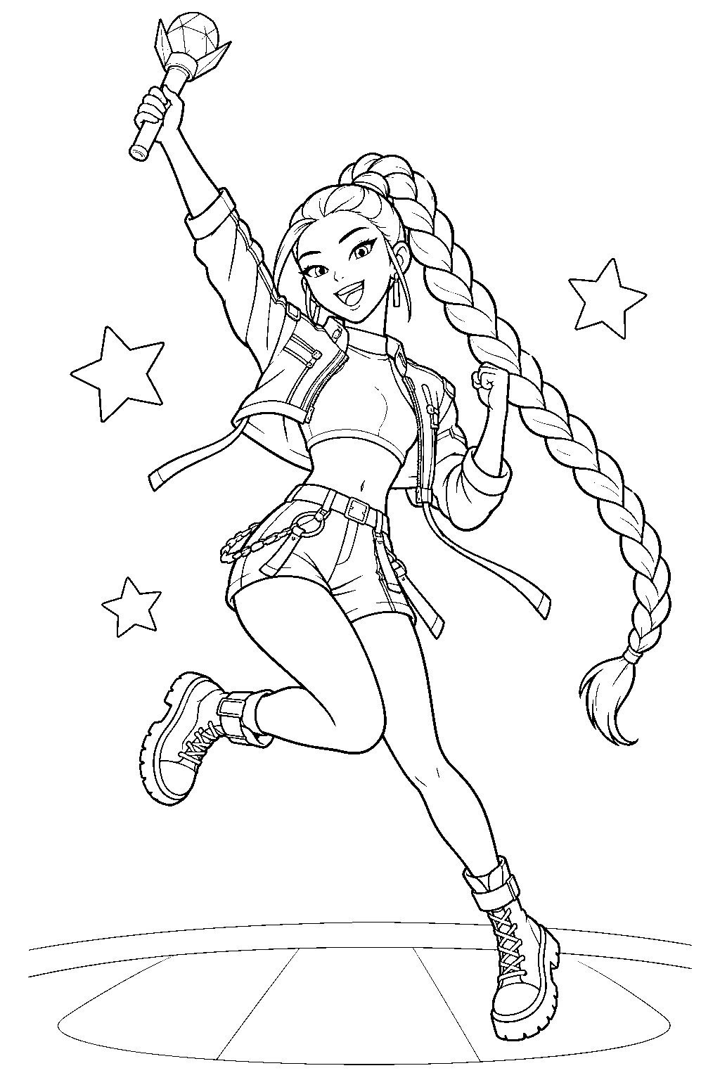 rumi kpop demon hunters cheering with a huntrix light stick line art
