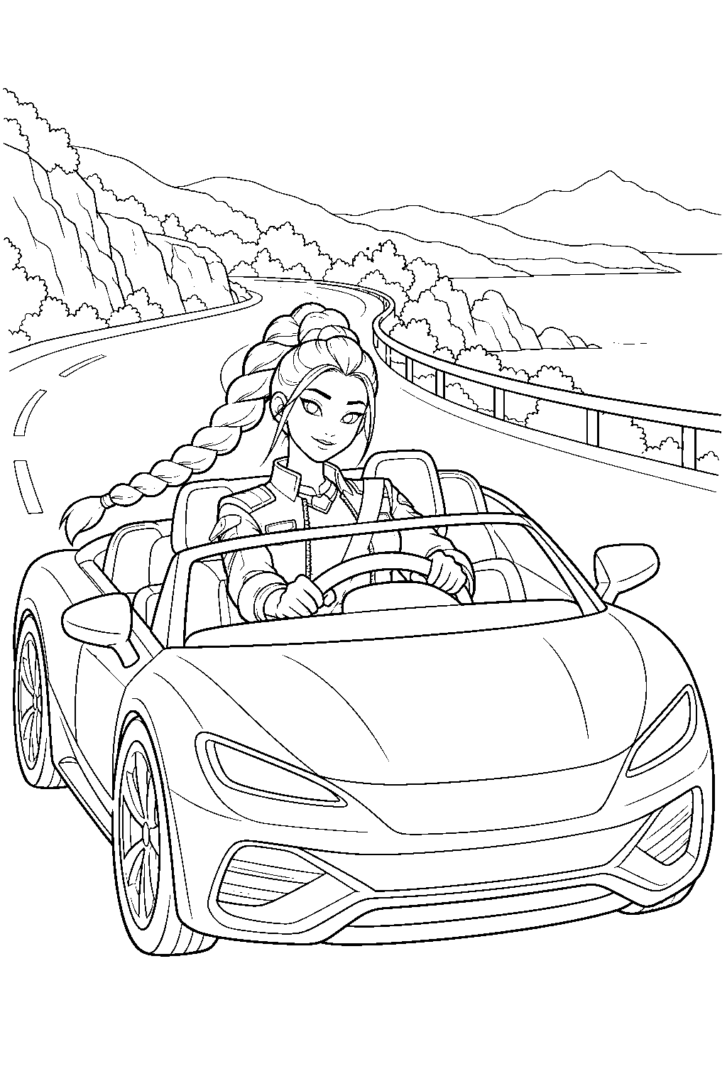 rumi kpop demon hunters driving a convertible line art