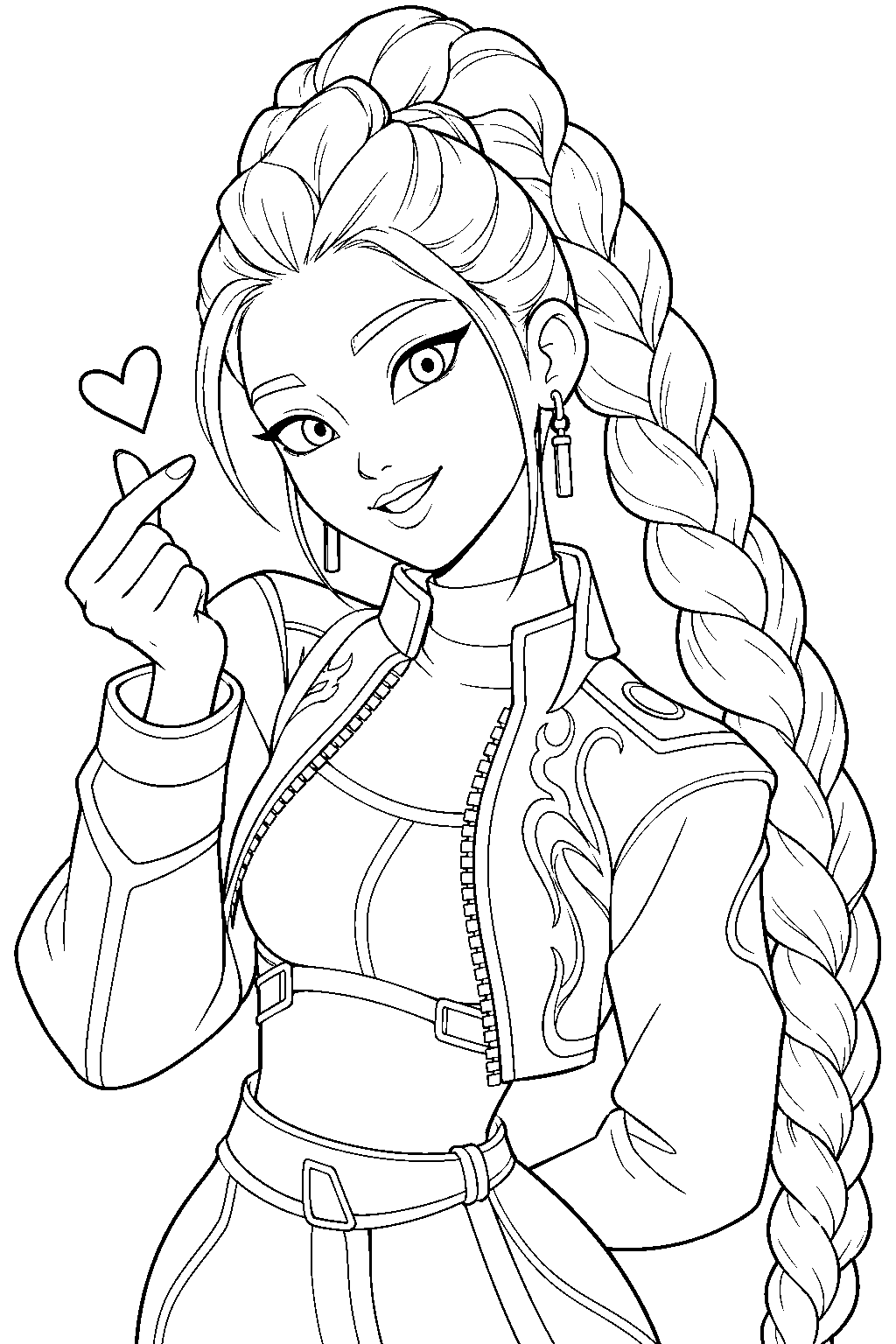 rumi kpop demon hunters making a finger heart line art