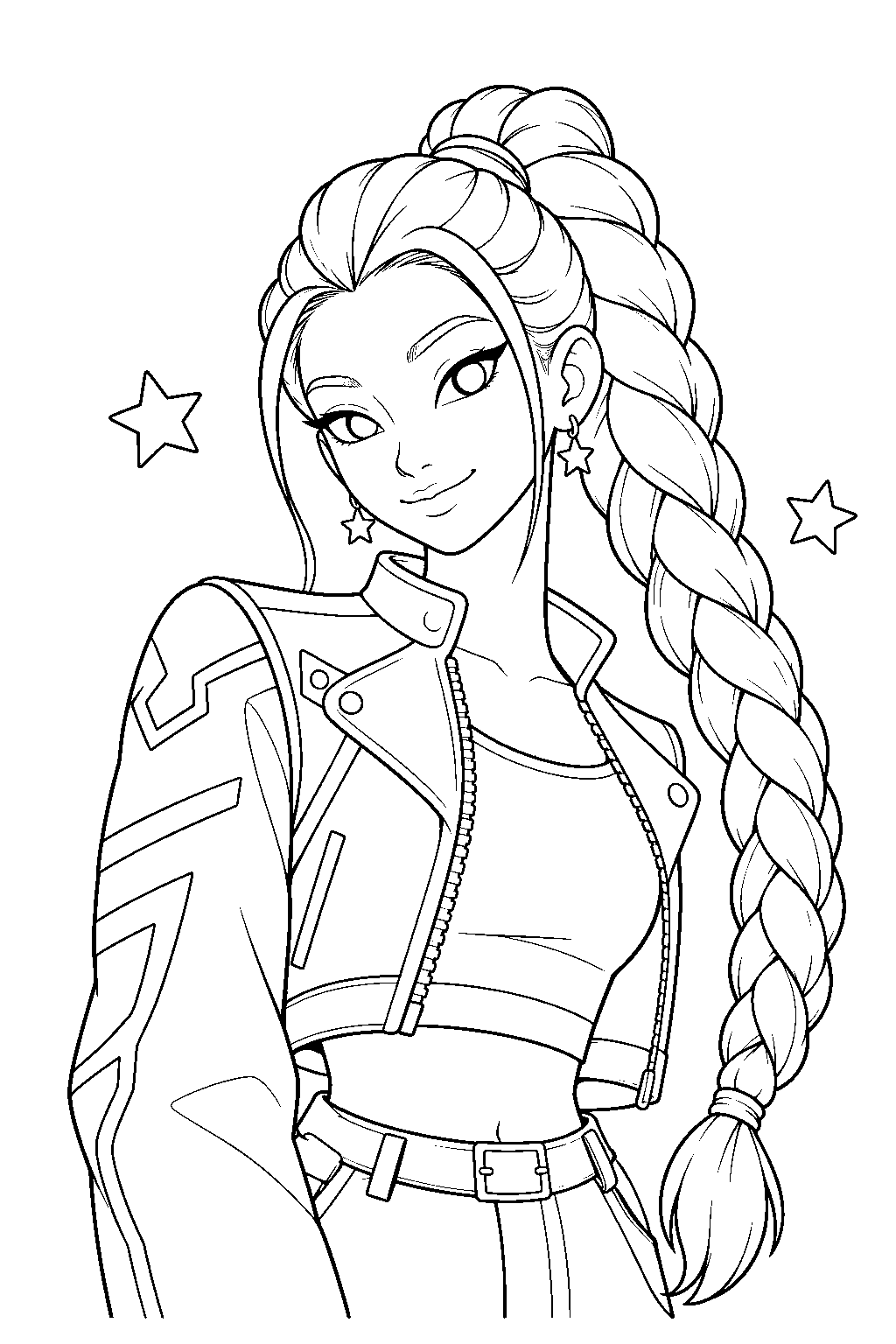 rumi kpop demon hunters portrait with her long braid line art