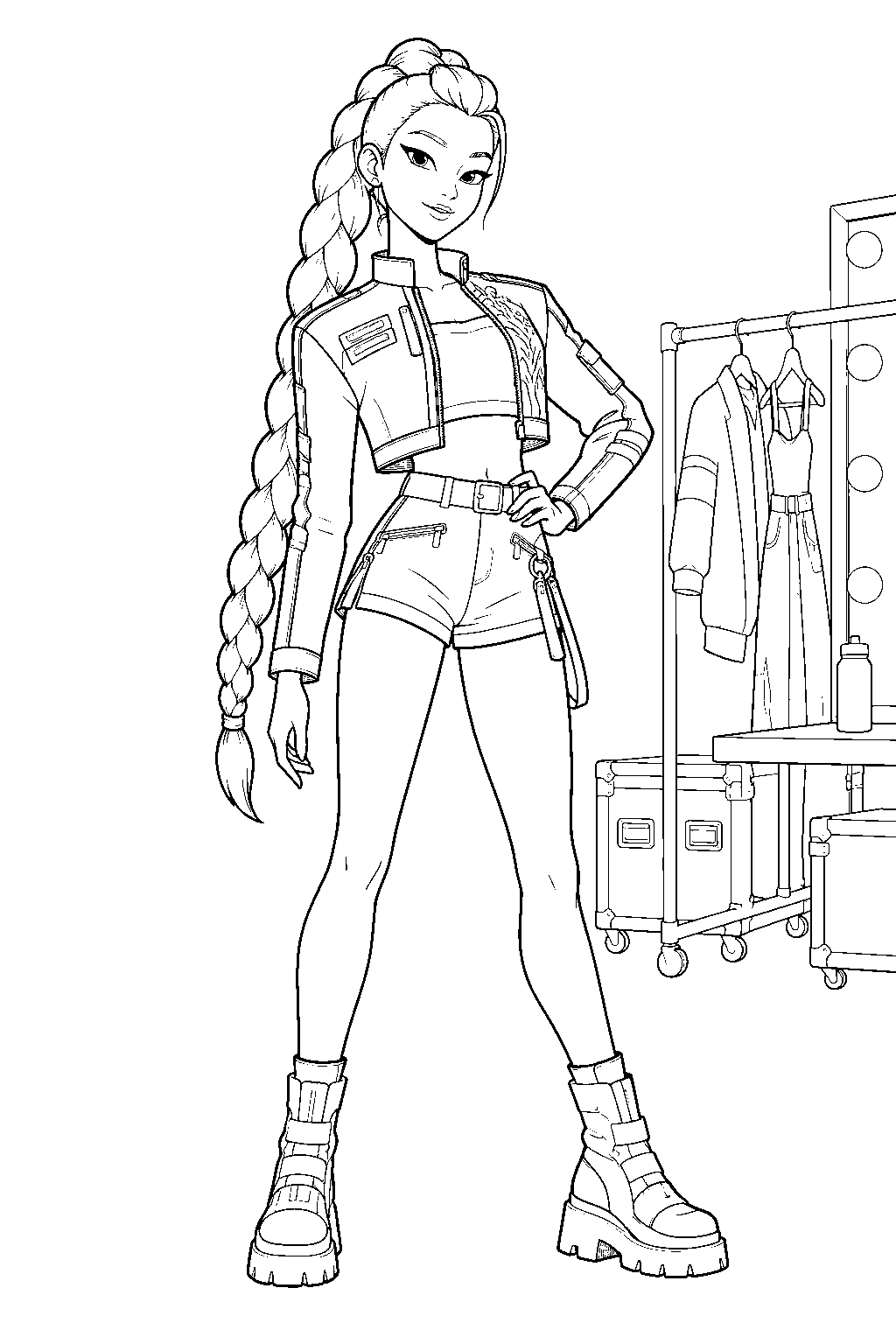 rumi kpop demon hunters posing in her yellow jacket line art