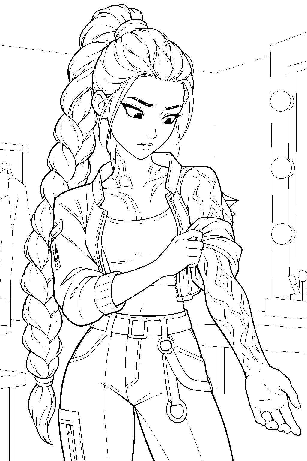 rumi kpop demon hunters revealing demon patterns on her arms line art