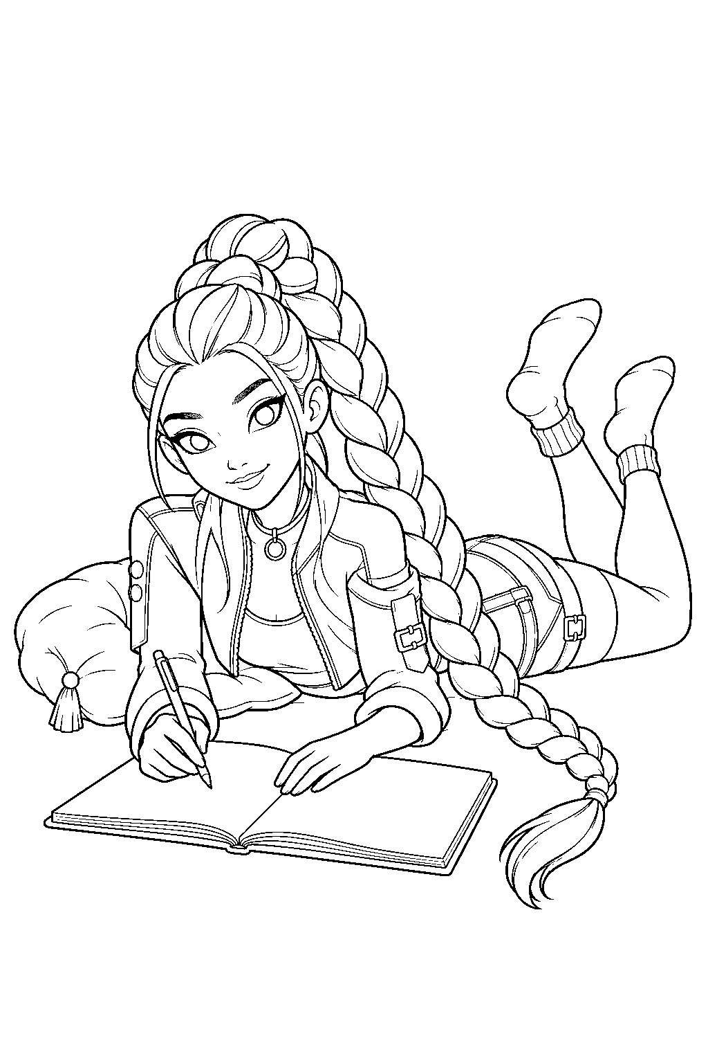 rumi kpop demon hunters writing song lyrics on the floor line art