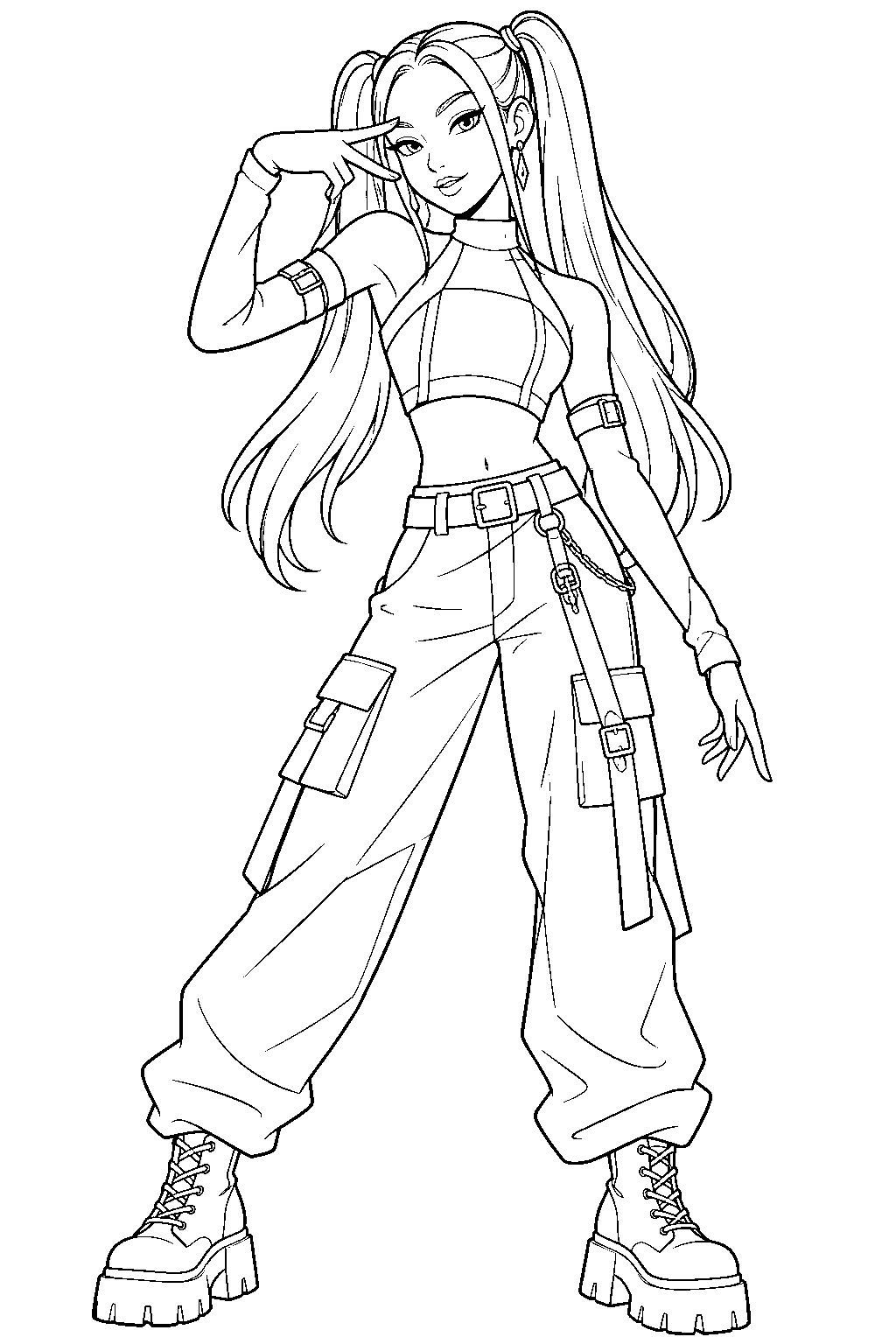 abby saja stylish idol pose line art